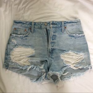 A&F Light Wash, High Waist, Distressed Jean Shorts